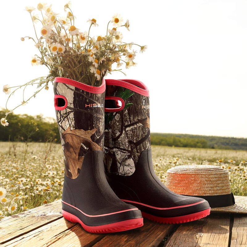 HISEA Womens Rain Boots, Women Neoprene Barn Boot Rubber Garden Shoes Waterproof Mid Calf Mud Boots for Outdoor Farm Work, Camo, Size 10 - Image 3